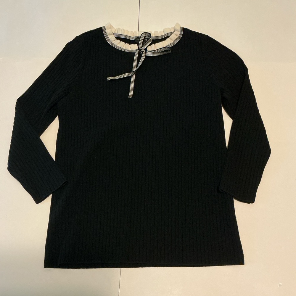 Talbots Black and White 3/4 Sleeve Tie Front Blouse